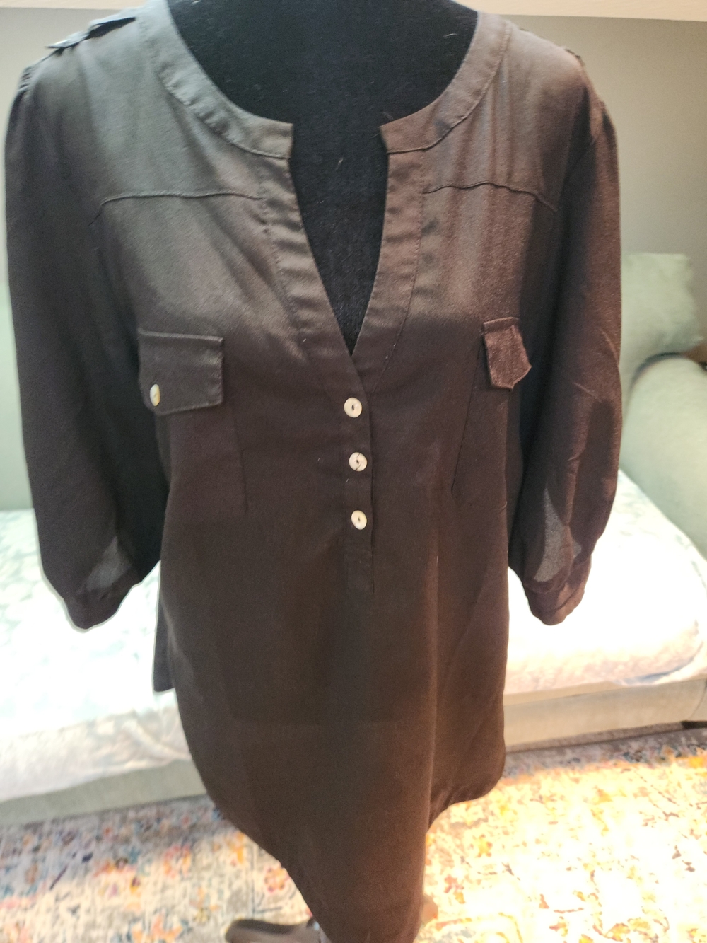 41 Hawthorn Stitch Fix Black Split V-Neck Button Tunic Blouse XL Good Condition - Picture 2 of 5